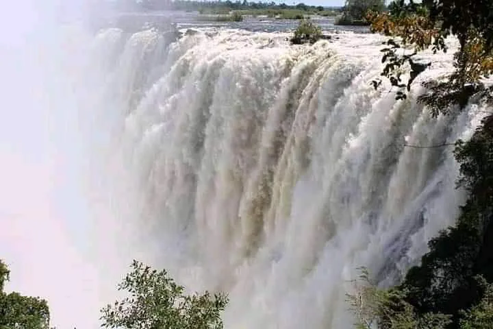 Victoria Falls seen through mist from the Zambian side